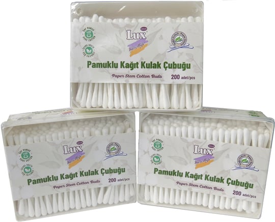 Lux Pamuklu Kağıt Kulak Çubuğu, 3 Paket, Toplam 600 Adet