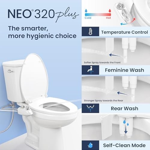 LUXE Bidet NEO 320 Plus – Yeni Nesil Sıcak Su Bide Klozet Kapağı Eklentisi, Yenilikçi EZ-Kaldırma Menteşeleri, Çift Nozullu ve 360° Kendini Temizleme Modu (Beyaz)