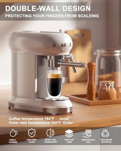 LUXU 16oz Çift Duvarlı Cam Kahve Kupaları, 2li Premium Kahve Fincanları, Çift Duvar Yalıtımlı Cam Kahve Fincanları, Şeffaf Borosilikat Cam Kupalar, Cappuccino, Espresso, Sıcak İçecek ve İçecek için