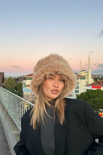 Luxury Peluş Bucket Kalpak Şapka Kışlık Suni Kürk Şapkası, Uzuntuylubucketmolly