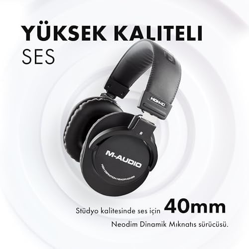 M-AUDIO HDH40 - Kulak Üstü Stüdyo Kulaklıkları, Stüdyo izleme, Podcasting ve Kayıt için Kapalı Arka Tasarım, Esnek Kafa Bandı ve 2.7m Kablo Ile