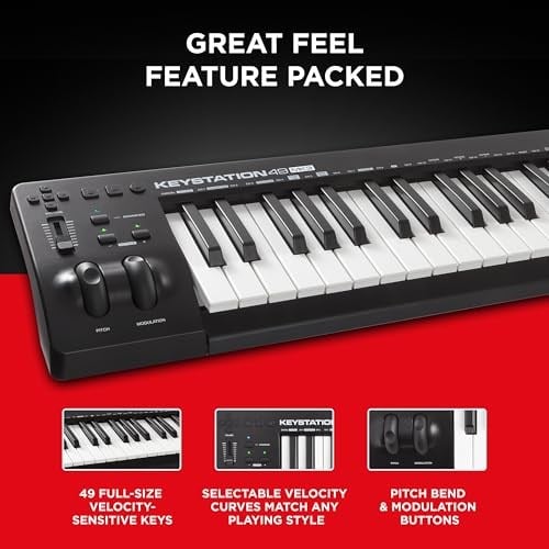 M-AUDIO Keystation 49 MK3 - 49 Tuşlu USB MIDI Klavye Controller, Atanabilir Kontroller ve Yazılım Üretim Paketi dahil Mac ve PC içi - Seçenekler: 49-Tuş Keystation, 61-Tuş Keystation, 88-Tuş Hammer...