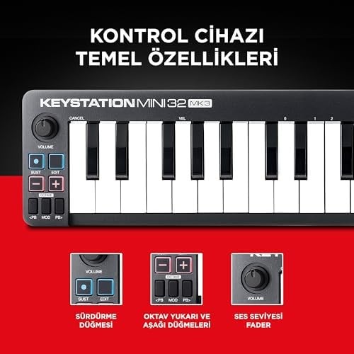 M-AUDIO Keystation Mini 32 MK3 USB MIDI Klavye Denetleyicisi, 32 Hız Duyarlı Mini Tuş ve Kayıt Yazılımı Dahil - Seçenekler: Controller Mini, Mini Pro Controller
