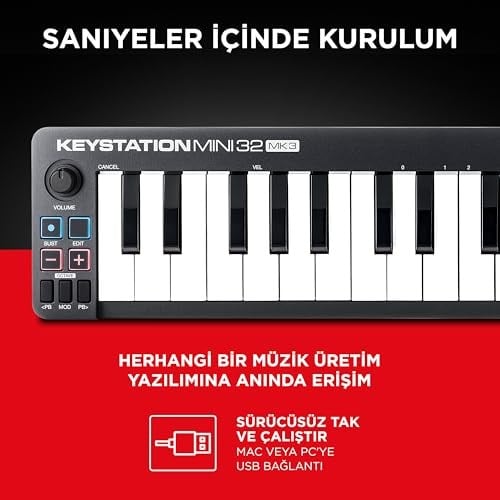 M-AUDIO Keystation Mini 32 MK3 USB MIDI Klavye Denetleyicisi, 32 Hız Duyarlı Mini Tuş ve Kayıt Yazılımı Dahil - Seçenekler: Controller Mini, Mini Pro Controller