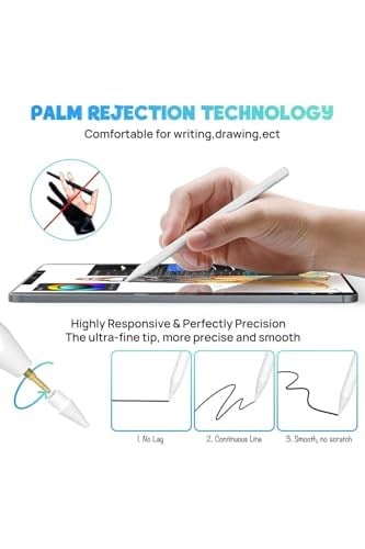 m.tk moveteck iPad Stylus Kalem, iPad Pro 13/11/12.9, iPad Air 11 4/5/6, Magnetik Palm Rejection, USB Type-C, Beyaz, Yedek Uç Hediyeli