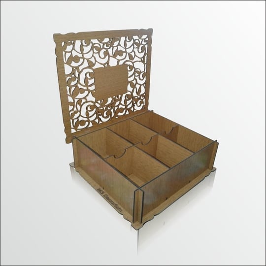 M3 Decorium Kahverengi Ahşap Mistik İşlemeli Kapaklı Poşet Çay Kahve Kutusu