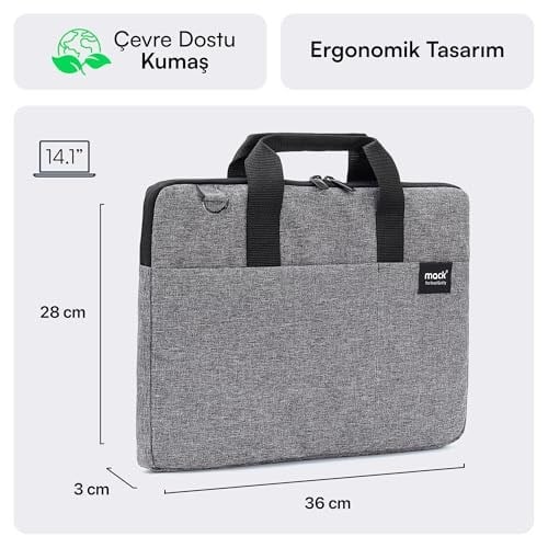 MACK Cityfit MCC-702 Laptop Çantası, Erkekler ve Kadınlar için Profesyonel Bilgisayar Çantası, 13,3 inç - 14.1 inç Notebook Çantası, Evrak Çantası, Gri