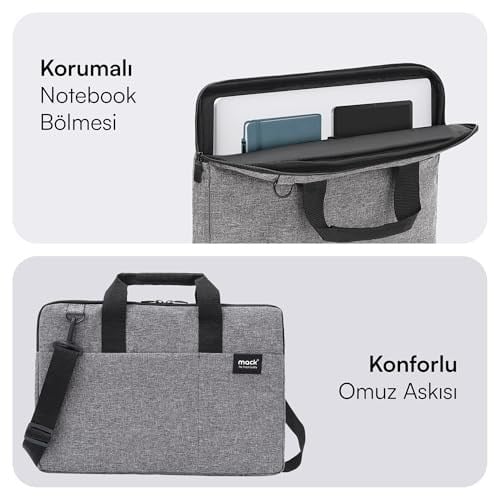MACK Cityfit MCC-702 Laptop Çantası, Erkekler ve Kadınlar için Profesyonel Bilgisayar Çantası, 13,3 inç - 14.1 inç Notebook Çantası, Evrak Çantası, Gri