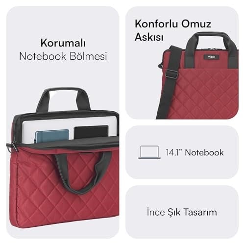 MACK Iksy MCC-902 Laptop Çantası, Erkekler ve Kadınlar için Profesyonel Bilgisayar Çantası, 13,3 inç - 14.1 inç Notebook Çantası, Evrak Çantası, Kırmızı