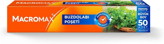 Macro Max Buzdolabı Poşeti Büyük Boy 50 Adet (30x45 cm), Geniş Hacimli Saklama ve Dondurucu Poşeti