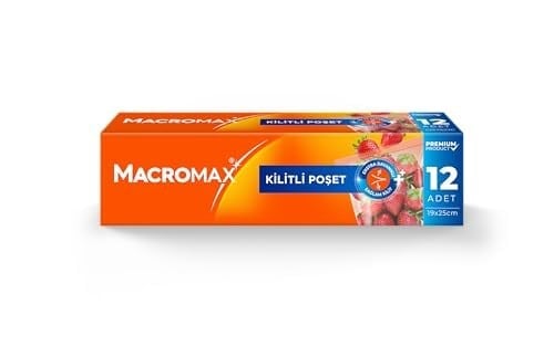 Macro Max Fermuarlı Kilitli Poşet 12 Adet (20x25 cm), Çok Kez Aç Kapa Pratik Saklama Poşeti