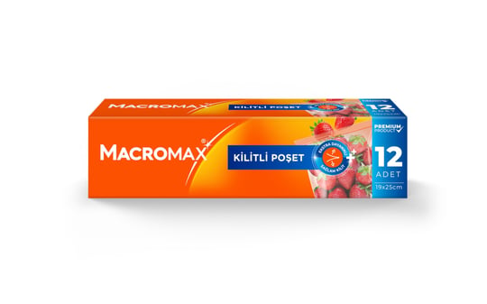 Macro Max Fermuarlı Kilitli Poşet 12 Adet (20x25 cm), Çok Kez Aç Kapa Pratik Saklama Poşeti