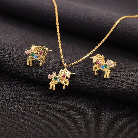 Madam Matmazel Minimal Unicorn Takı Set, 925 Ayar Gümüş, Renkli ZirkonTaşlı, Kadın, Genç, Kız