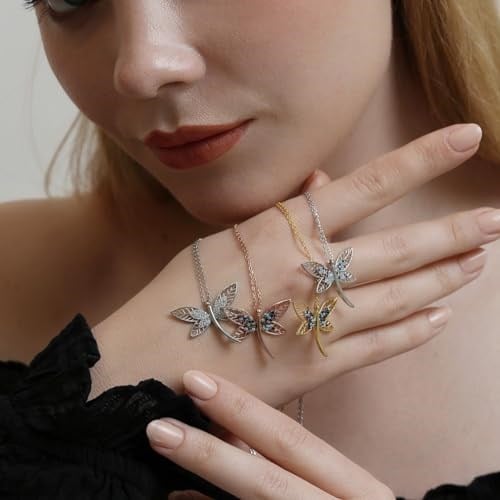 Madam Matmazel Yusufçuk Kolye, Kübik Zirkon (CZ) 925 Ayar Gümüş, Dragonfly Kolye, Kız, Arkadaş, Anne, Hediye Paketli