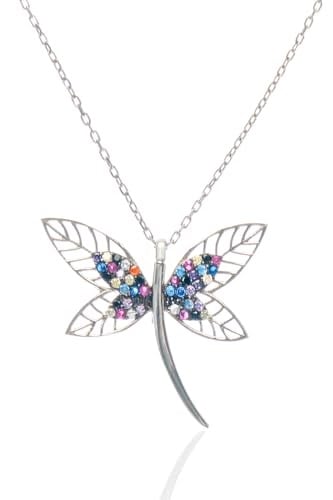 Madam Matmazel Yusufçuk Kolye, Kübik Zirkon (CZ) 925 Ayar Gümüş, Dragonfly Kolye, Kız, Arkadaş, Anne, Hediye Paketli
