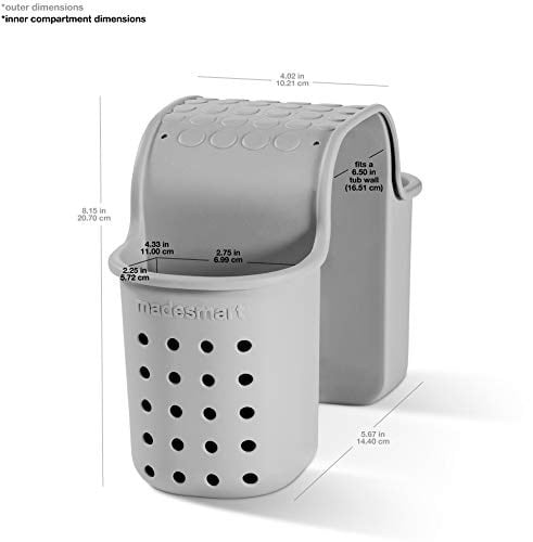 madesmart 2 Cepli Küvet Selesi | BANYO KOLEKSİYONU | 2 Bölmeli | Oyuncaklar, Sabunlar ve Şampuan için Ekstra Saklama | Küvet Kenarına Asılır | Yumuşak Kavrama Malzemesi Kaymayı Önler | BPA İçermeyen