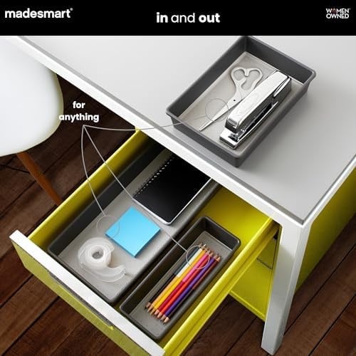 Madesmart Classic 3 bölmeli çöp kutusu, granit renkler, klasik koleksiyon, çok amaçlı saklama imkanları, yumuşak iç astar, kaymaz kauçuk ayaklar, uzun ömürlü, BPA içermez Siyah 29603