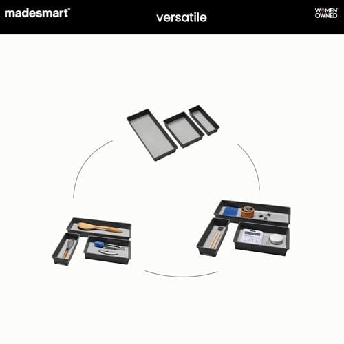 Madesmart Classic 3 bölmeli çöp kutusu, granit renkler, klasik koleksiyon, çok amaçlı saklama imkanları, yumuşak iç astar, kaymaz kauçuk ayaklar, uzun ömürlü, BPA içermez Siyah 29603