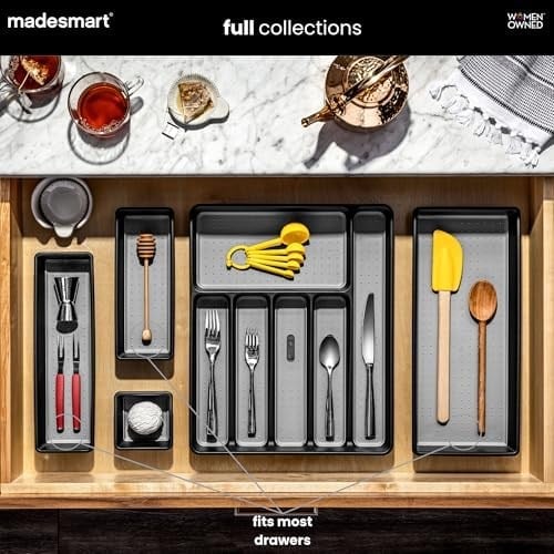 Madesmart Classic 3 bölmeli çöp kutusu, granit renkler, klasik koleksiyon, çok amaçlı saklama imkanları, yumuşak iç astar, kaymaz kauçuk ayaklar, uzun ömürlü, BPA içermez Siyah 29603