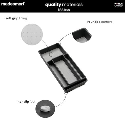 Madesmart Classic 3 bölmeli çöp kutusu, granit renkler, klasik koleksiyon, çok amaçlı saklama imkanları, yumuşak iç astar, kaymaz kauçuk ayaklar, uzun ömürlü, BPA içermez Siyah 29603