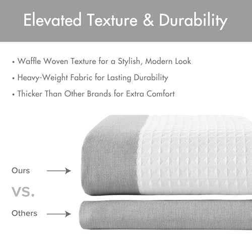 Madison Park Spa-Waffel duş perdesi, masif mikrofiber dokuma, 3M Scotchgard su geçirmez işleme, modern ev banyo dekorasyonları, 183 x 213 cm, gri