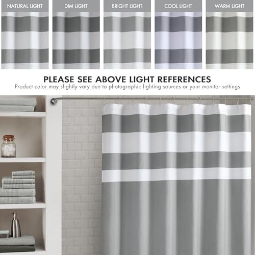 Madison Park Spa-Waffel duş perdesi, masif mikrofiber dokuma, 3M Scotchgard su geçirmez işleme, modern ev banyo dekorasyonları, 183 x 213 cm, gri