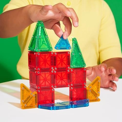 MAGNA-TILES microMAGS 26 parçalı seyahat manyetik yapı seti – Bold Colors, orijinal manyetik yapı markası