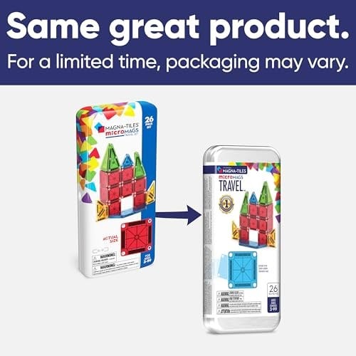 MAGNA-TILES microMAGS 26 parçalı seyahat manyetik yapı seti – Bold Colors, orijinal manyetik yapı markası