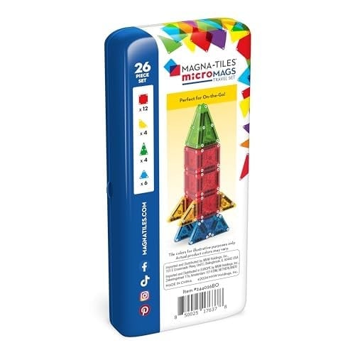 MAGNA-TILES microMAGS 26 parçalı seyahat manyetik yapı seti – Bold Colors, orijinal manyetik yapı markası