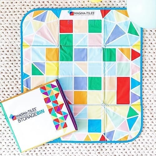 Magna-Tiles Saklama Kutusu ve İnteraktif Oyun Matı, Oyun Odası, Dolap, Yatak Odası, Ev Organizasyonu ve Sınıf için Kulplu Katlanabilir Saklama Kutusu, 12,5 x 11 x 8