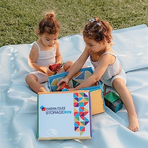 Magna-Tiles Saklama Kutusu ve İnteraktif Oyun Matı, Oyun Odası, Dolap, Yatak Odası, Ev Organizasyonu ve Sınıf için Kulplu Katlanabilir Saklama Kutusu, 12,5 x 11 x 8