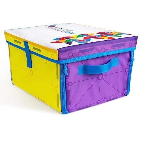 Magna-Tiles Saklama Kutusu ve İnteraktif Oyun Matı, Oyun Odası, Dolap, Yatak Odası, Ev Organizasyonu ve Sınıf için Kulplu Katlanabilir Saklama Kutusu, 12,5 x 11 x 8