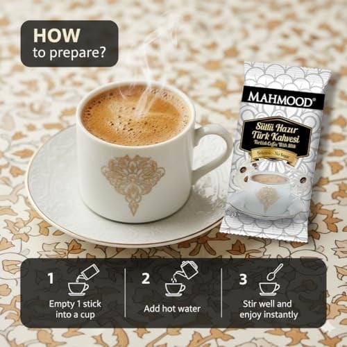 Mahmood Coffee Hazır Türk Kahvesi Sütlü Şekersiz (19 Gr x 12 Adet)