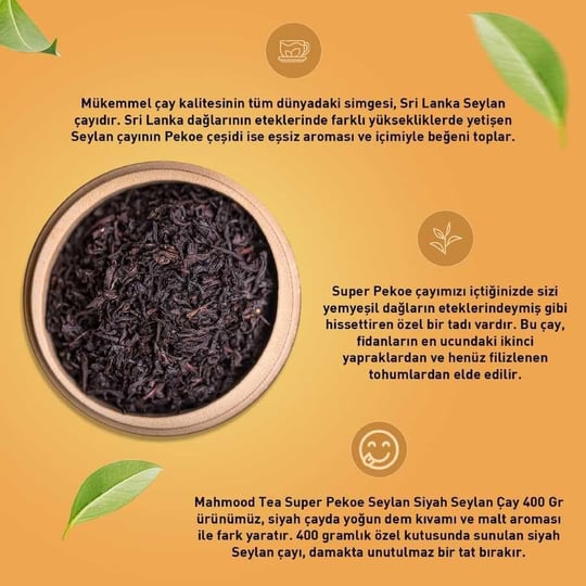 Mahmood Tea Super Pekoe Ithal Seylan Sri Lanka Ceylon Dökme Çayı 800 gr Ve 400 gr