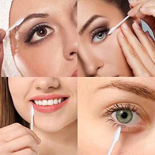 Makyaj için 1200 Adet Çift Hassas Uçlar Kağıt Çubuklu Pamuklu Bezler, 6 Paket, 200 Adet 1 Paket (Sivri Şekli)