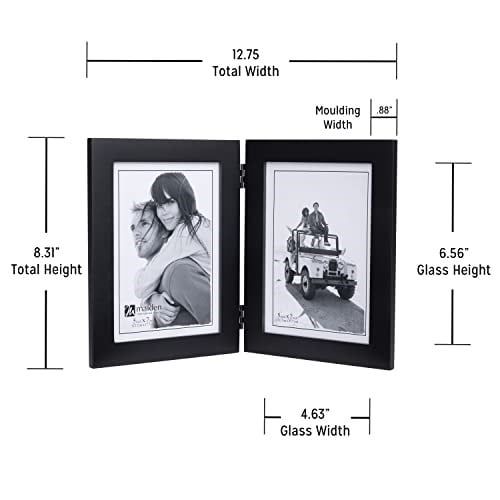 Malden Çift Dikey 5x7 Resim Çerçevesi - Geniş Gerçek Ahşap Kalıp, Gerçek Cam - Siyah - Seçenekler: 2x3 Double Split, 2-5x7, 3.5x5, 4x5, 4x6...