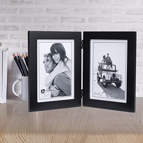 Malden Çift Dikey 5x7 Resim Çerçevesi - Geniş Gerçek Ahşap Kalıp, Gerçek Cam - Siyah - Seçenekler: 2x3 Double Split, 2-5x7, 3.5x5, 4x5, 4x6...