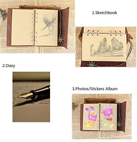 MALEDEN Vintage doldurulabilir notebook, birinci sınıf PU-Deri klasik kabartmalı Travel Journal günlük boş sayfa ve retro kolye ucu