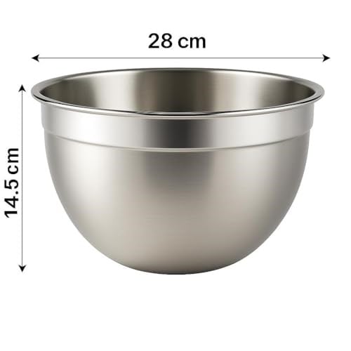 MallArt® 304 Paslanmaz Çelik Karıştırma ve Mikser Kasesi - 28 cm x 14.5 cm | Çok Amaçlı, Dayanıklı, Bulaşık Makinesine Uygun - Bedenler: 24 cm, 28 cm