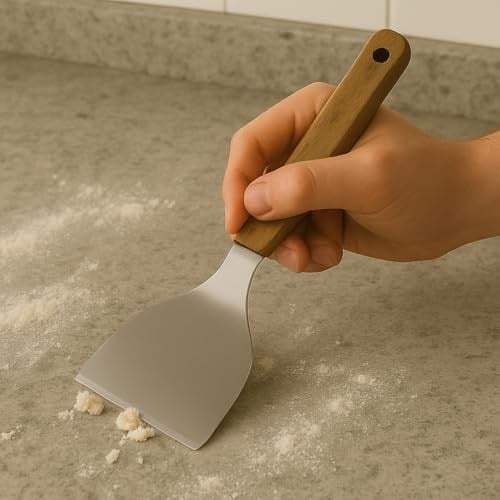 MallArt® Ahşap Saplı Paslanmaz Çelik Spatula – 24cm Eğilimli Çok Amaçlı Mutfak Spatulası | Izgara, Burger, Sebze, Temizlik için Profesyonel Metal Spatula