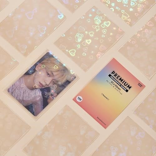Mandu Deco Kalp Holografik Kpop Fotoğraf Kartı Kolları Kart Koruyucu PVC İçermeyen ve Asitsiz Kalkan Kapağı Paket başına 100 Kol (61x91mm (Çift kollu için))