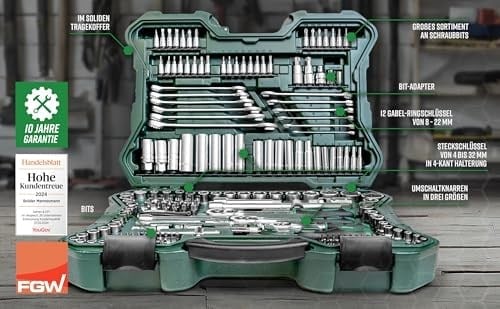 Mannesmann M 98430 Profesyonel Lokma Anahtar Takımı, 215 Parça, Plastik Kutu, Metrik