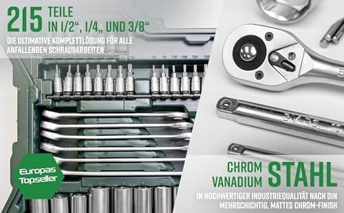 Mannesmann M 98430 Profesyonel Lokma Anahtar Takımı, 215 Parça, Plastik Kutu, Metrik