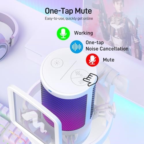 MAONO PC oyun mikrofonu, gürültü azaltıcı kondansatörlü mikrofon, yayın podcast stüdyosu için, USB mikrofon, PS5/PS4/Mac için, kontrol edilebilir RGB ışıklı, One Touch sessize alma, kazanç regülatörü,