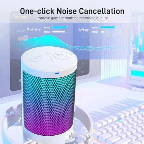 MAONO PC oyun mikrofonu, gürültü azaltıcı kondansatörlü mikrofon, yayın podcast stüdyosu için, USB mikrofon, PS5/PS4/Mac için, kontrol edilebilir RGB ışıklı, One Touch sessize alma, kazanç regülatörü,