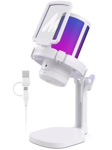 MAONO PC oyun mikrofonu, gürültü azaltıcı kondansatörlü mikrofon, yayın podcast stüdyosu için, USB mikrofon, PS5/PS4/Mac için, kontrol edilebilir RGB ışıklı, One Touch sessize alma, kazanç regülatörü,