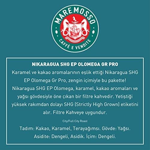 Mare Mosso Nikaragua SHG EP Olemega Çekirdek Filtre Kahve 1 Kg. Çekirdek Öğütülmemiş