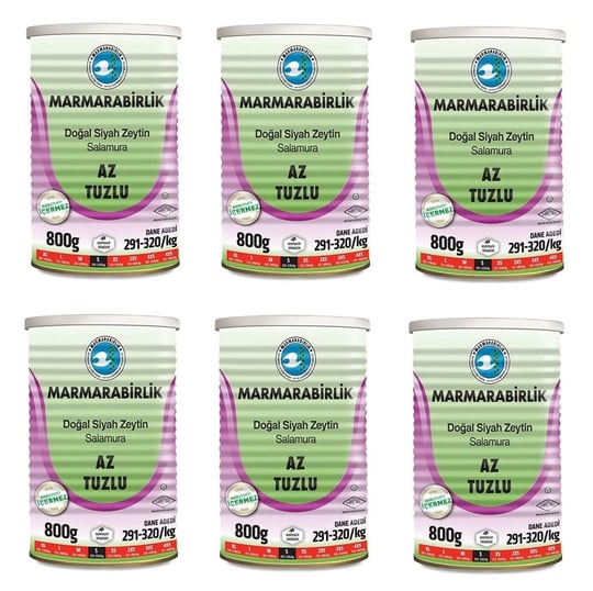 Marmarabirlik Az Tuzlu Salamura Siyah Zeytin Teneke (S) 800 Gr - 6lı