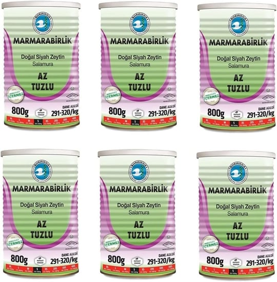Marmarabirlik Az Tuzlu Salamura Siyah Zeytin Teneke (S) 800 Gr - 6lı