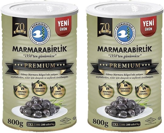 Marmarabirlik Doğal Salamura Siyah Zeytin, 800 Gr, 2li Paket